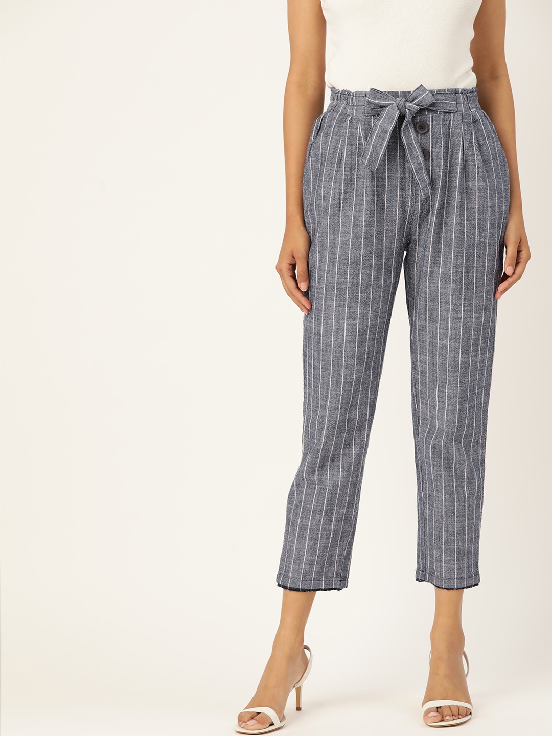 Madame Women Sustainable Blue & White Pure Cotton Regular Fit Striped Cropped Trousers
Madame Women Sustainable Blue & White Pure Cotton Regular Fit Striped Cropped Trousers