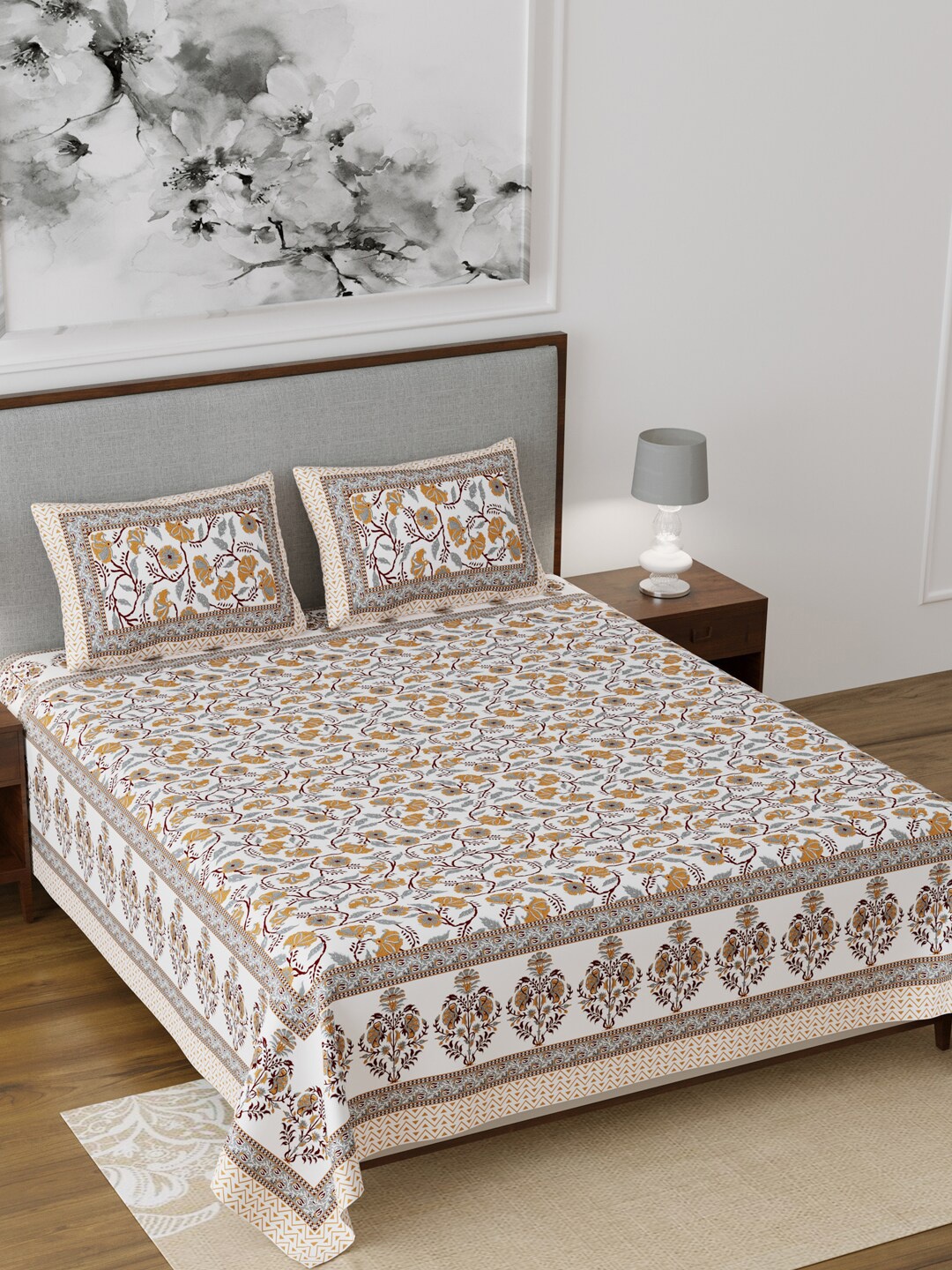 Salona Bichona White & Grey Ethnic Motifs 120 TC Cotton 1 King Bedsheet with 2 Pillow Covers
Salona Bichona White & Grey Ethnic Motifs 120 TC Cotton 1 King Bedsheet with 2 Pillow Covers