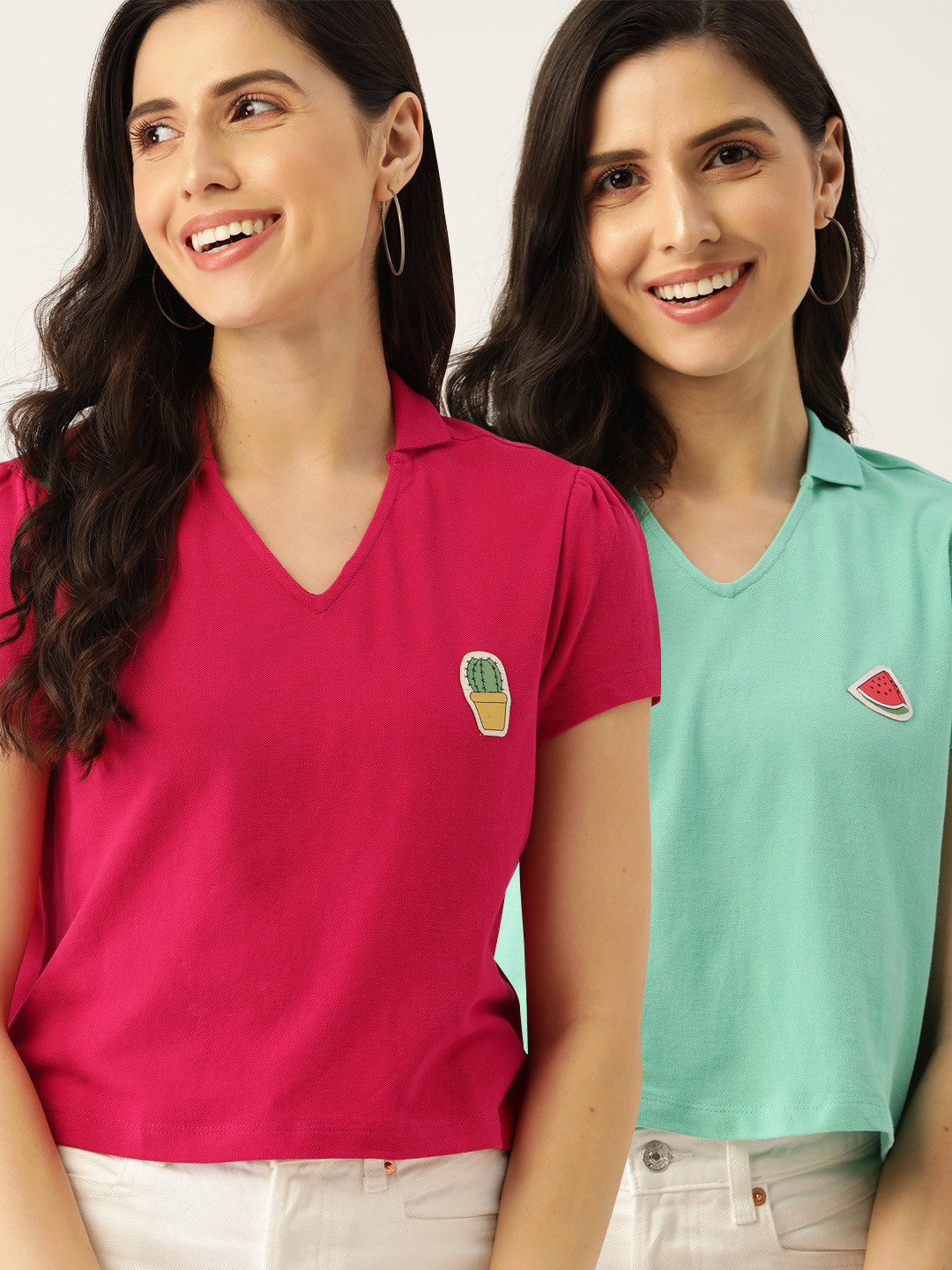 DressBerry Women Pack of 2 Pink & Green Solid Cotton Polo Collar T-shirt
DressBerry Women Pack of 2 Pink & Green Solid Cotton Polo Collar T-shirt