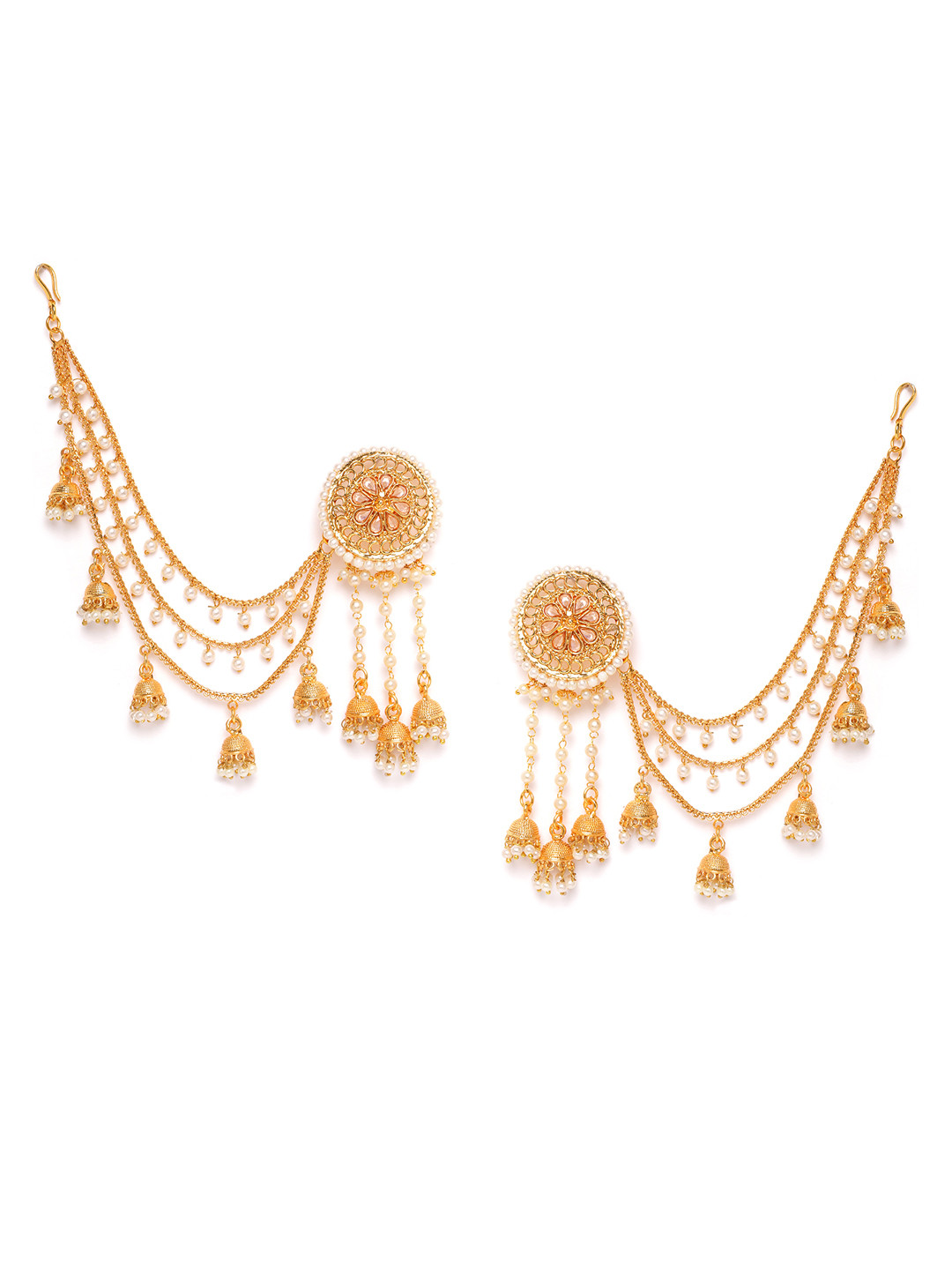 JEWELS GEHNA Off-White Gold-Plated Stone-Studded Drop Earrings with Ear Chain 
JEWELS GEHNA Off-White Gold-Plated Stone-Studded Drop Earrings with Ear Chain
