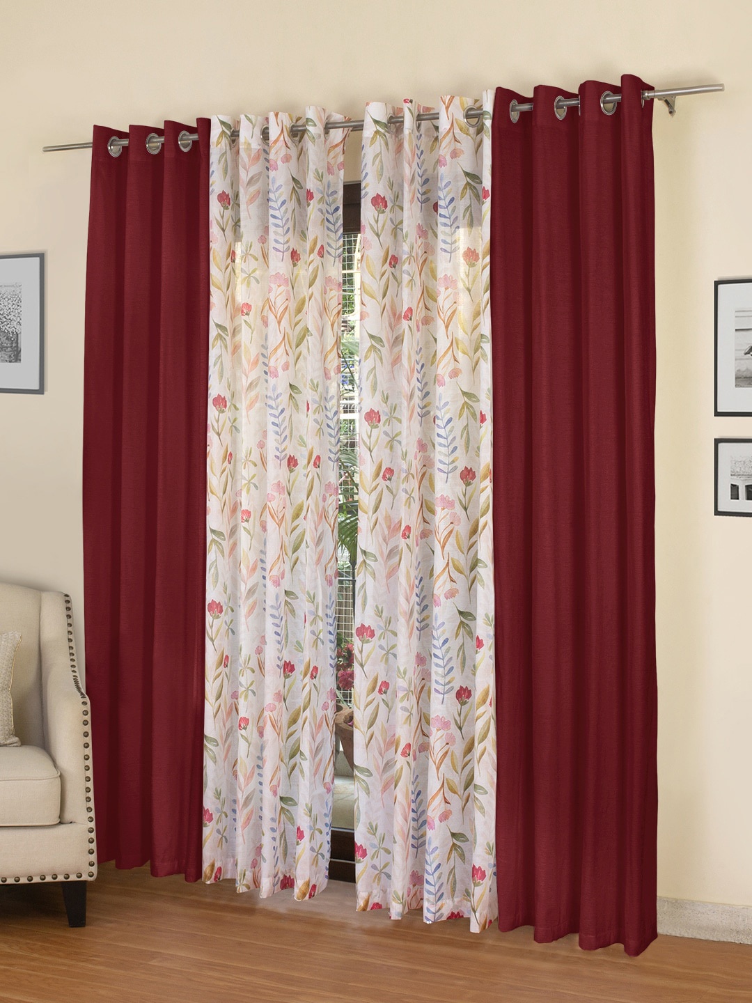ROSARA HOME Unisex Burgundy Floral Pack of 4 Eyelet Regular and Sheer Long Door Curtains
ROSARA HOME Unisex Burgundy Floral Pack of 4 Eyelet Regular and Sheer Long Door Curtains