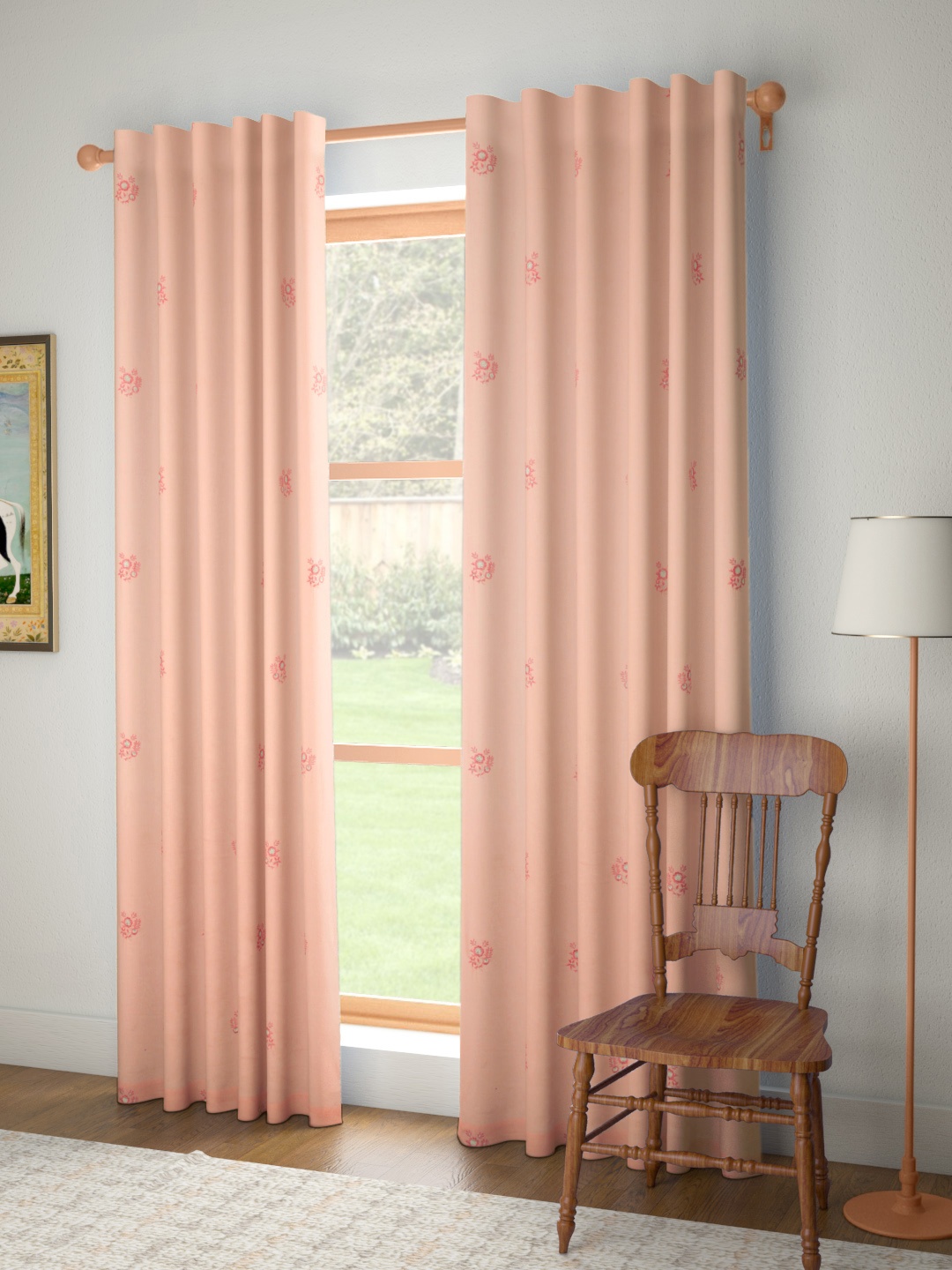 House of Pataudi Peach-Coloured & Golden Floral Embroidered Cotton Flax Window Curtain
House of Pataudi Peach-Coloured & Golden Floral Embroidered Cotton Flax Window Curtain