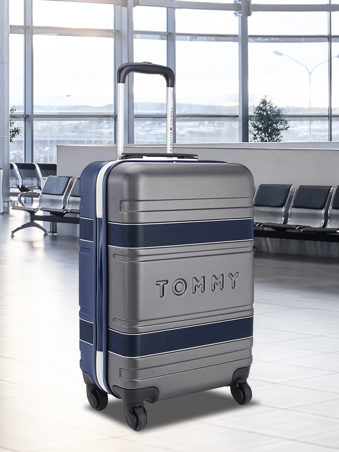 Tommy Hilfiger Brand Logo Textured Large Trolley Bag - 115 Litres, Grey