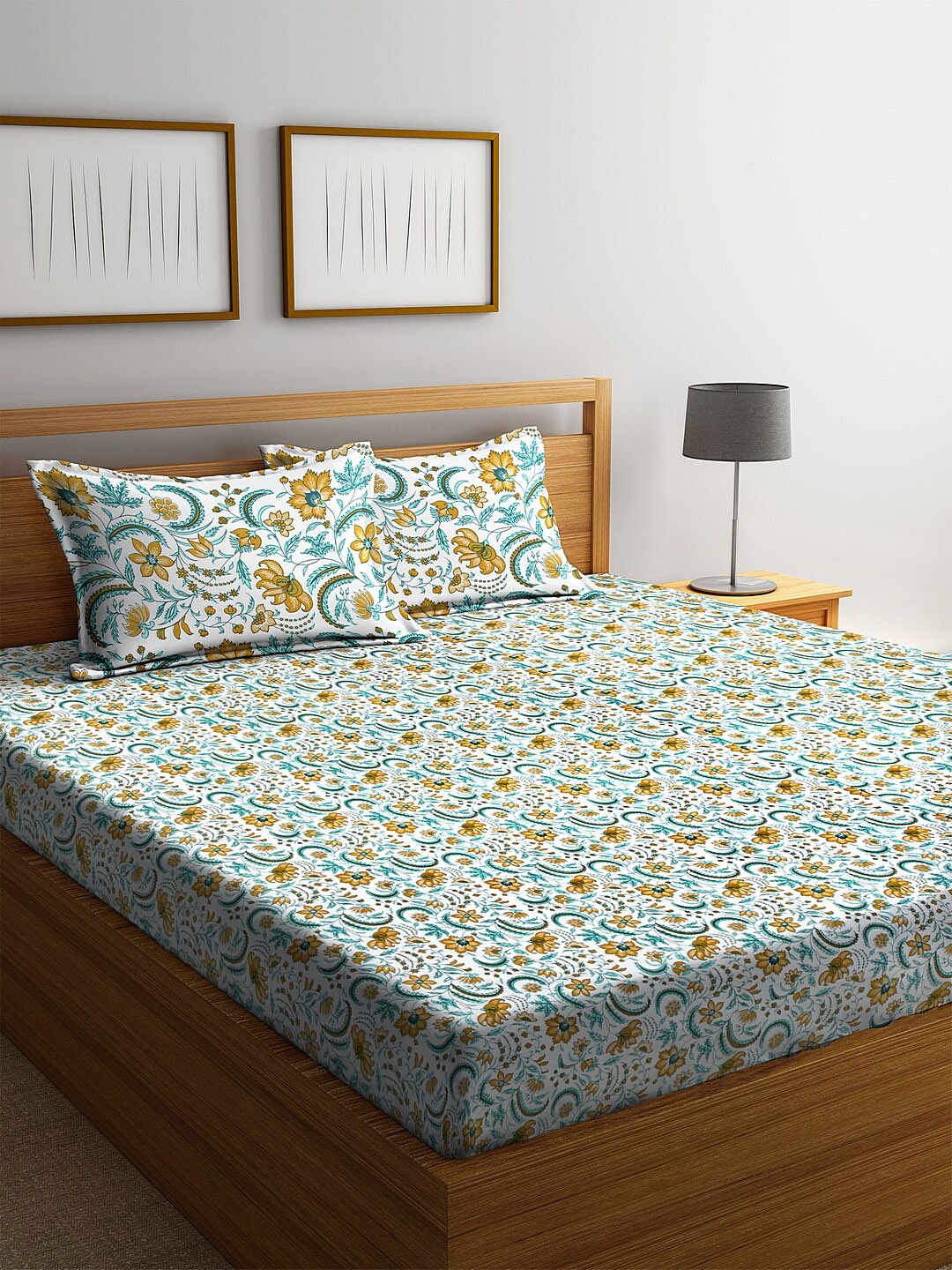 BLANC9 White & Turquoise Blue Floral 300 TC Cotton 1 King Bedsheet with 2 Pillow Covers
BLANC9 White & Turquoise Blue Floral 300 TC Cotton 1 King Bedsheet with 2 Pillow Covers