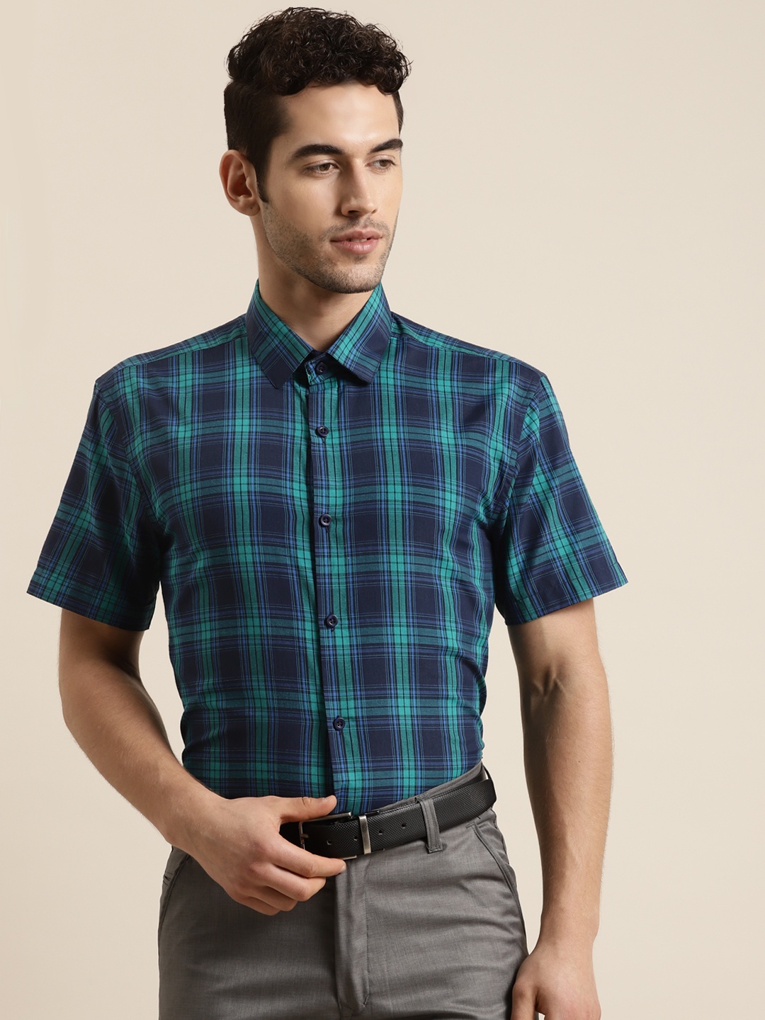 SOJANYA Men Navy Blue & Green Classic Regular Fit Checked Pure Cotton Formal Shirt
SOJANYA Men Navy Blue & Green Classic Regular Fit Checked Pure Cotton Formal Shirt