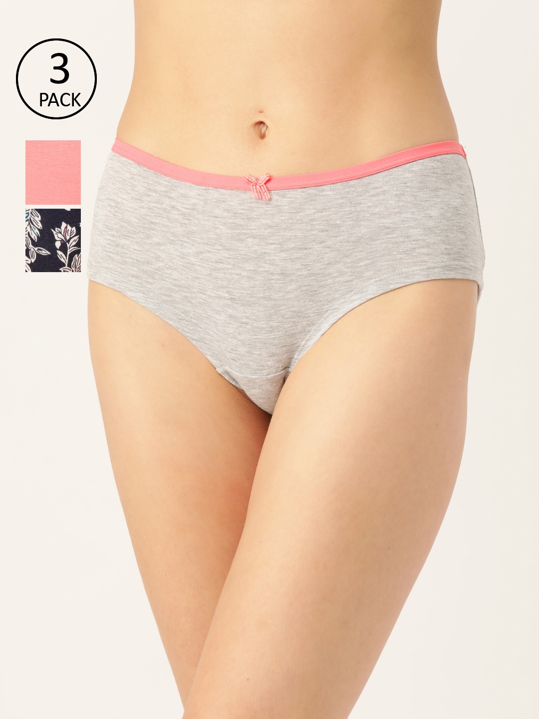 Leading Lady Women Pack of 3 Mid-Rise Hipsters Briefs L-283-3, Pink