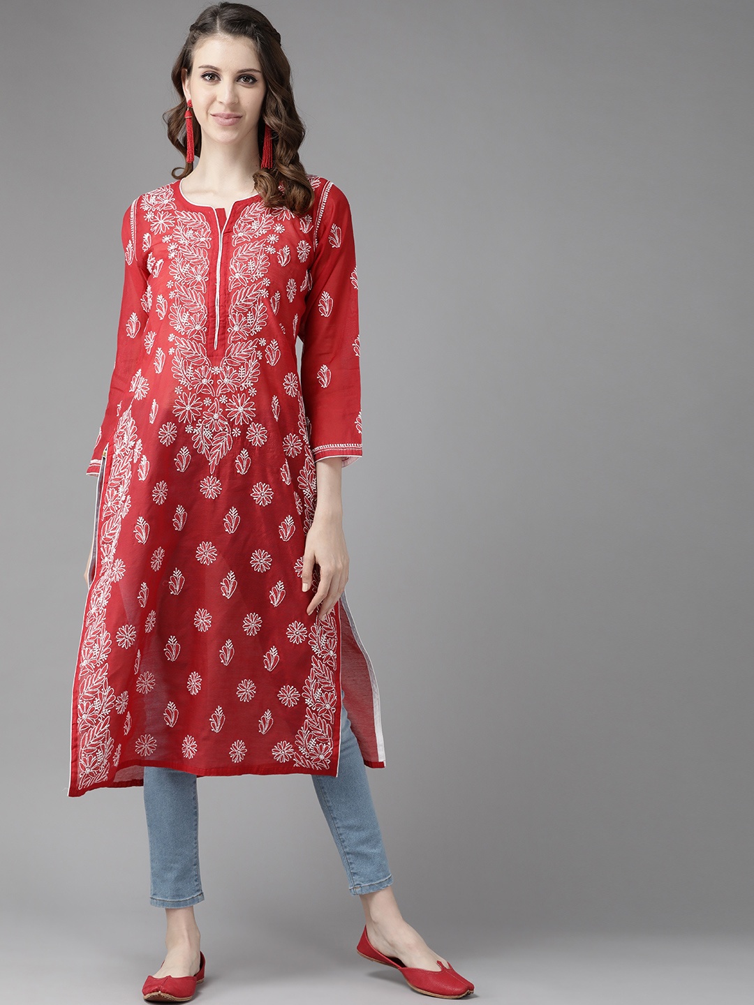 ADA Women Red & White Sustainable Ethnic Motifs Hand Embroidered Chikankari Handloom Kurta
ADA Women Red & White Sustainable Ethnic Motifs Hand Embroidered Chikankari Handloom Kurta