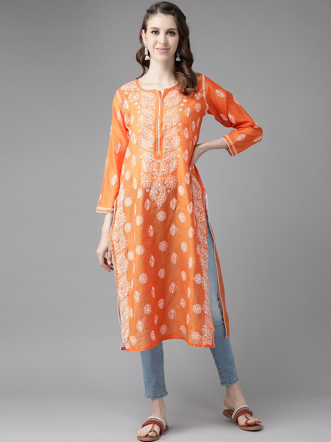 ADA Women Orange & White Sustainable Ethnic Motifs Hand Embroidered Chikankari Handloom Kurta
ADA Women Orange & White Sustainable Ethnic Motifs Hand Embroidered Chikankari Handloom Kurta