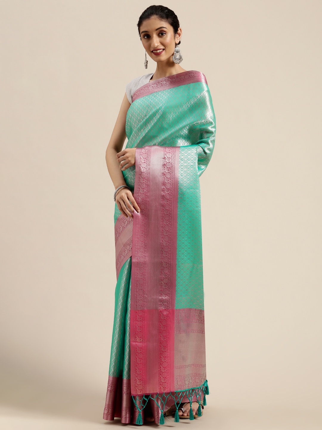 MIMOSA Sea Green Art Silk Woven Design Banarasi Saree