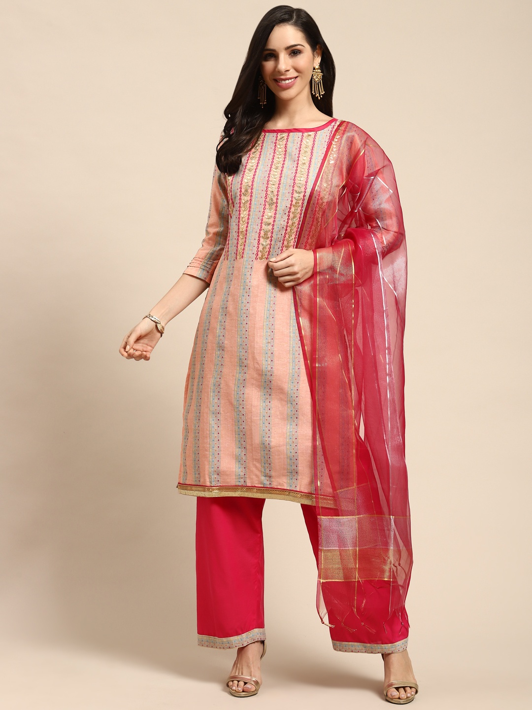 Rajnandini Peach-Coloured & Blue Pure Cotton Embroidered Semi-Stitched Dress Material
Rajnandini Peach-Coloured & Blue Pure Cotton Embroidered Semi-Stitched Dress Material