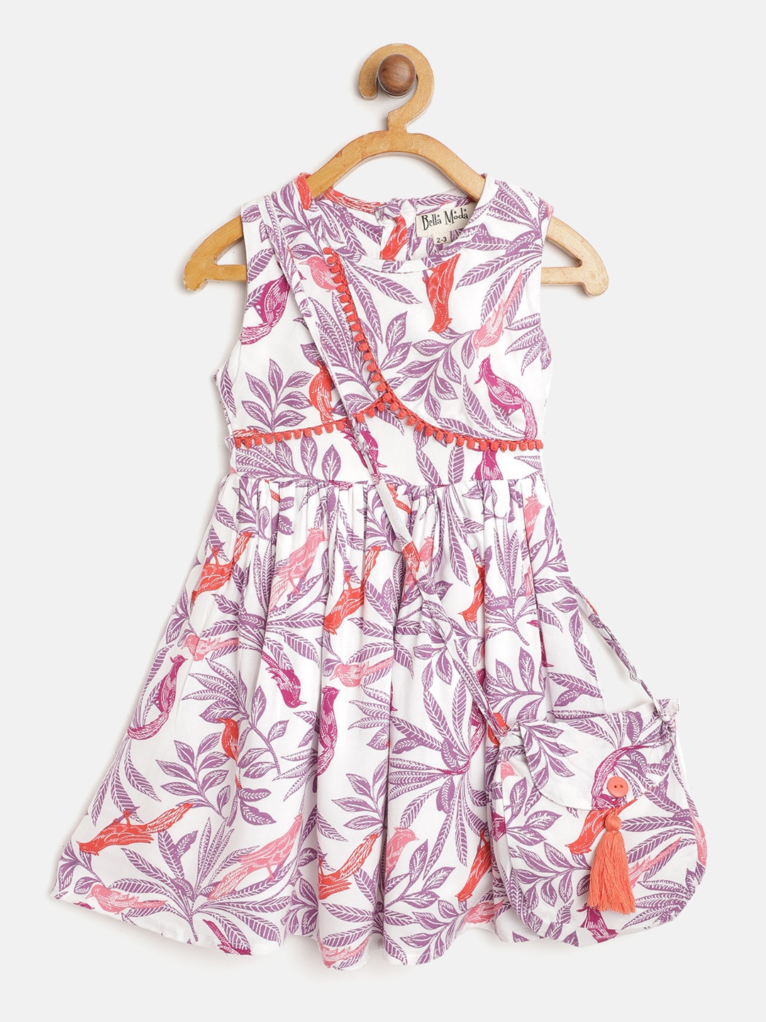 Bella Moda Girls White & Purple Pure Cotton Leaf Print Fit and Flare Dress with Sling Bag
Bella Moda Girls White & Purple Pure Cotton Leaf Print Fit and Flare Dress with Sling Bag