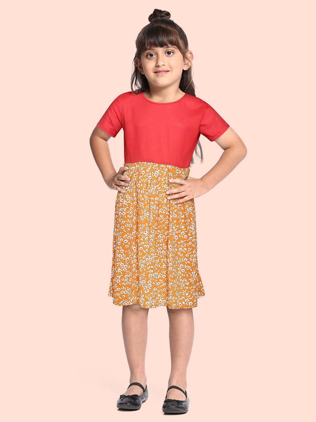 YK Girls Orange & Mustard Yellow Floral Print Cotton A-Line Dress 
YK Girls Orange & Mustard Yellow Floral Print Cotton A-Line Dress