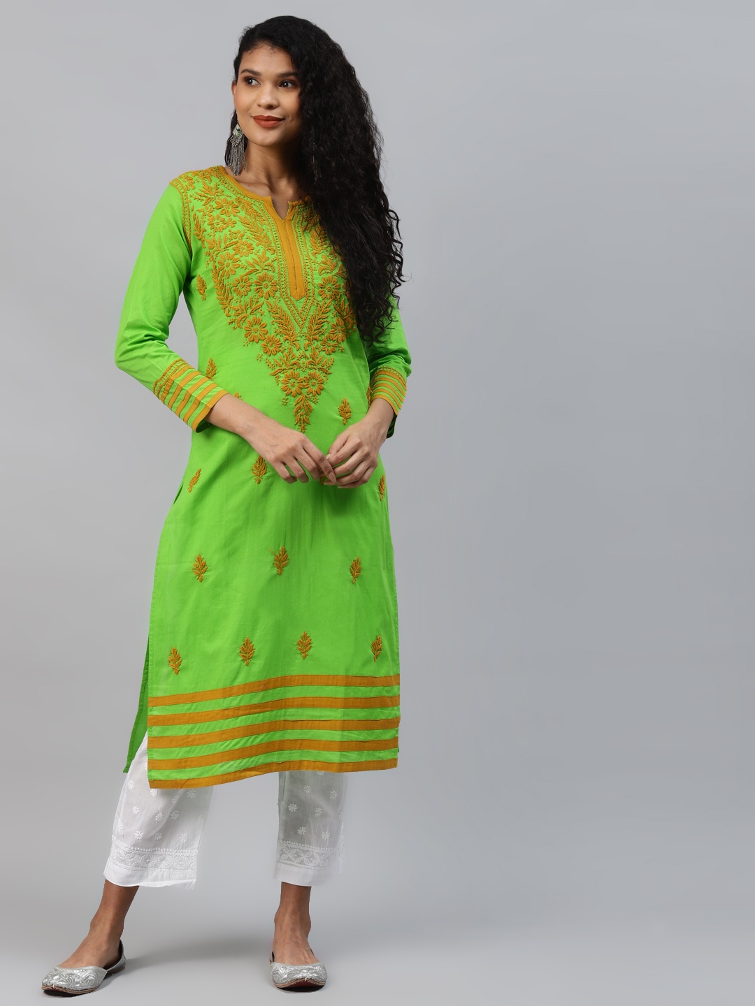 ADA Women Green & Mustard Yellow Chikankari Hand Embroidered Sustainable Handloom Kurta
ADA Women Green & Mustard Yellow Chikankari Hand Embroidered Sustainable Handloom Kurta