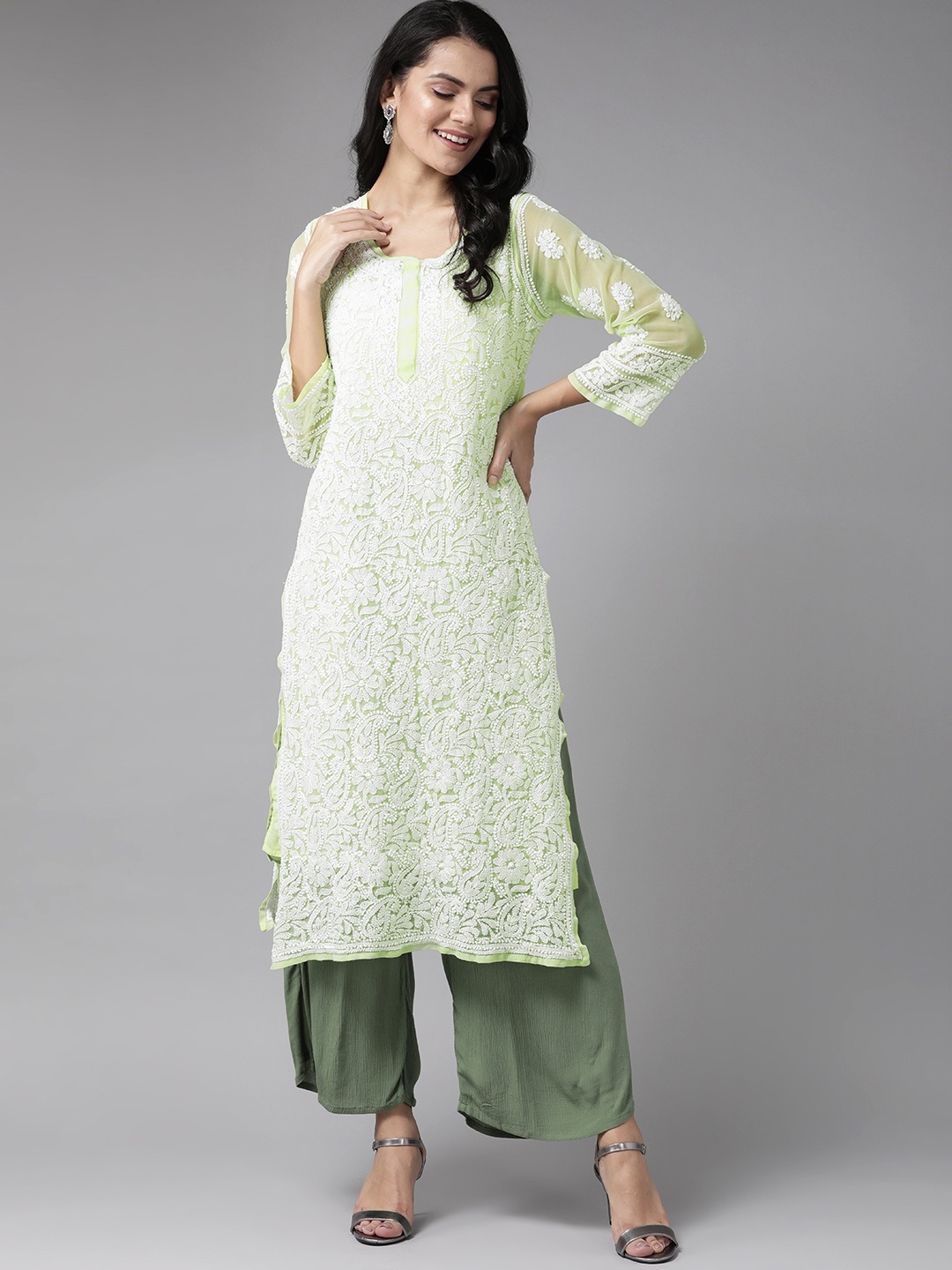 ADA Women Green Ethnic Motifs Hand Embroidered Chikankari Handloom Kurta & Inner Slip
ADA Women Green Ethnic Motifs Hand Embroidered Chikankari Handloom Kurta & Inner Slip