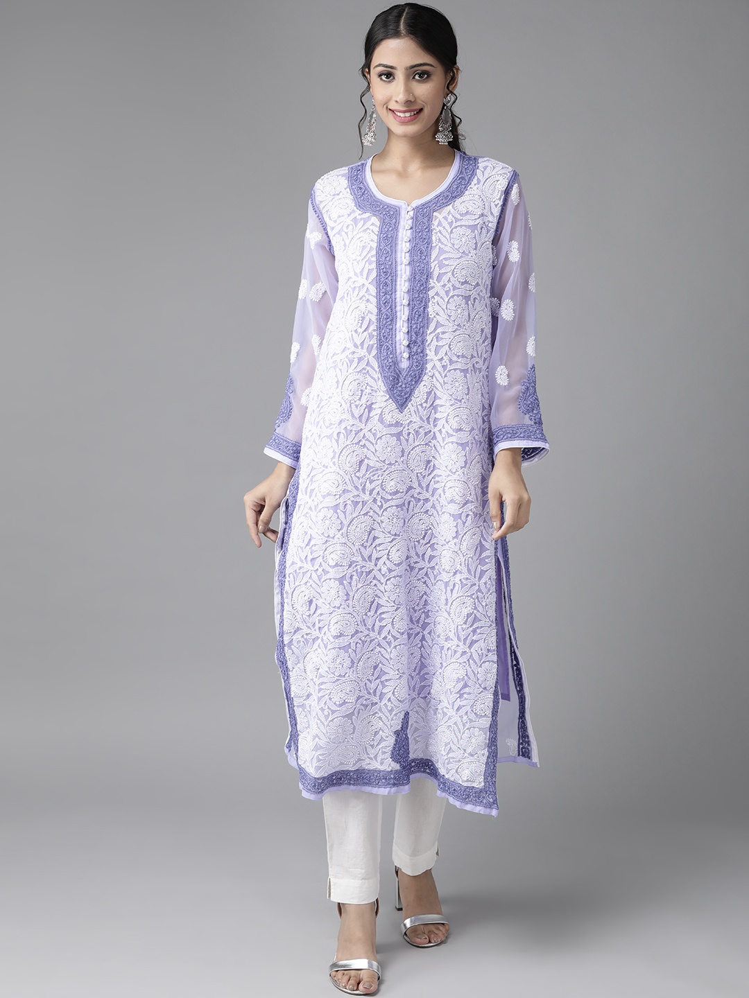 ADA Women Lavender & White Sustainable Hand Embroidered Chikankari Handloom Kurta with Inner
ADA Women Lavender & White Sustainable Hand Embroidered Chikankari Handloom Kurta with Inner