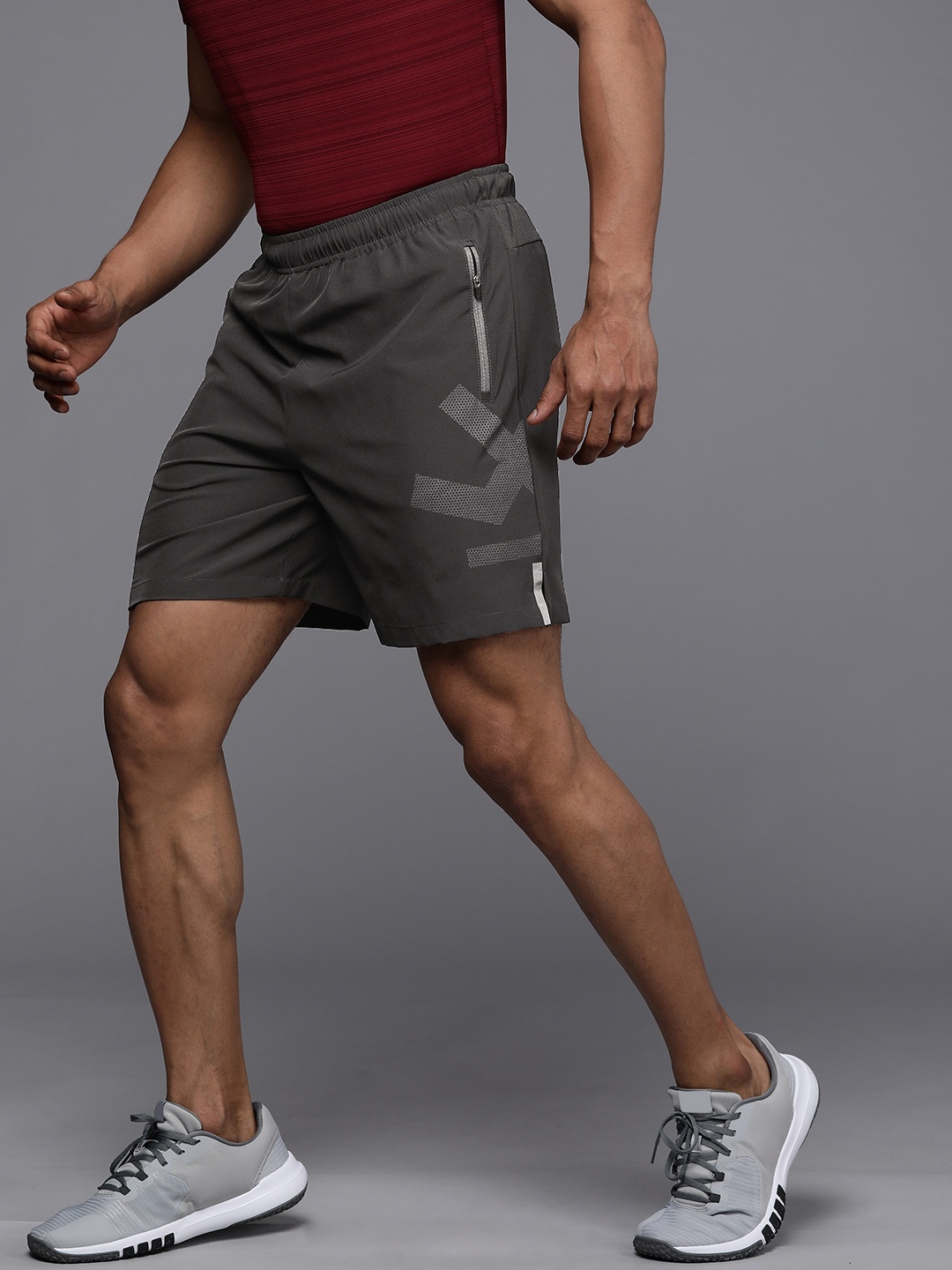 WROGN ACTIVE Men Grey Typography Printed Sports Shorts