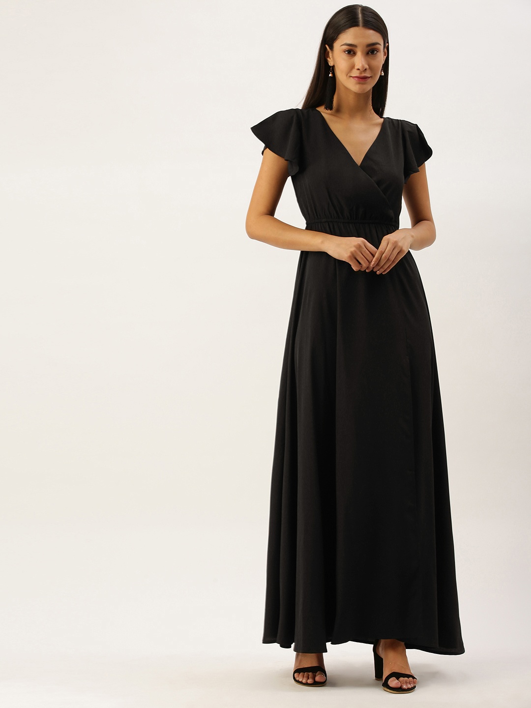 Berrylush Women Black Solid Maxi Dress