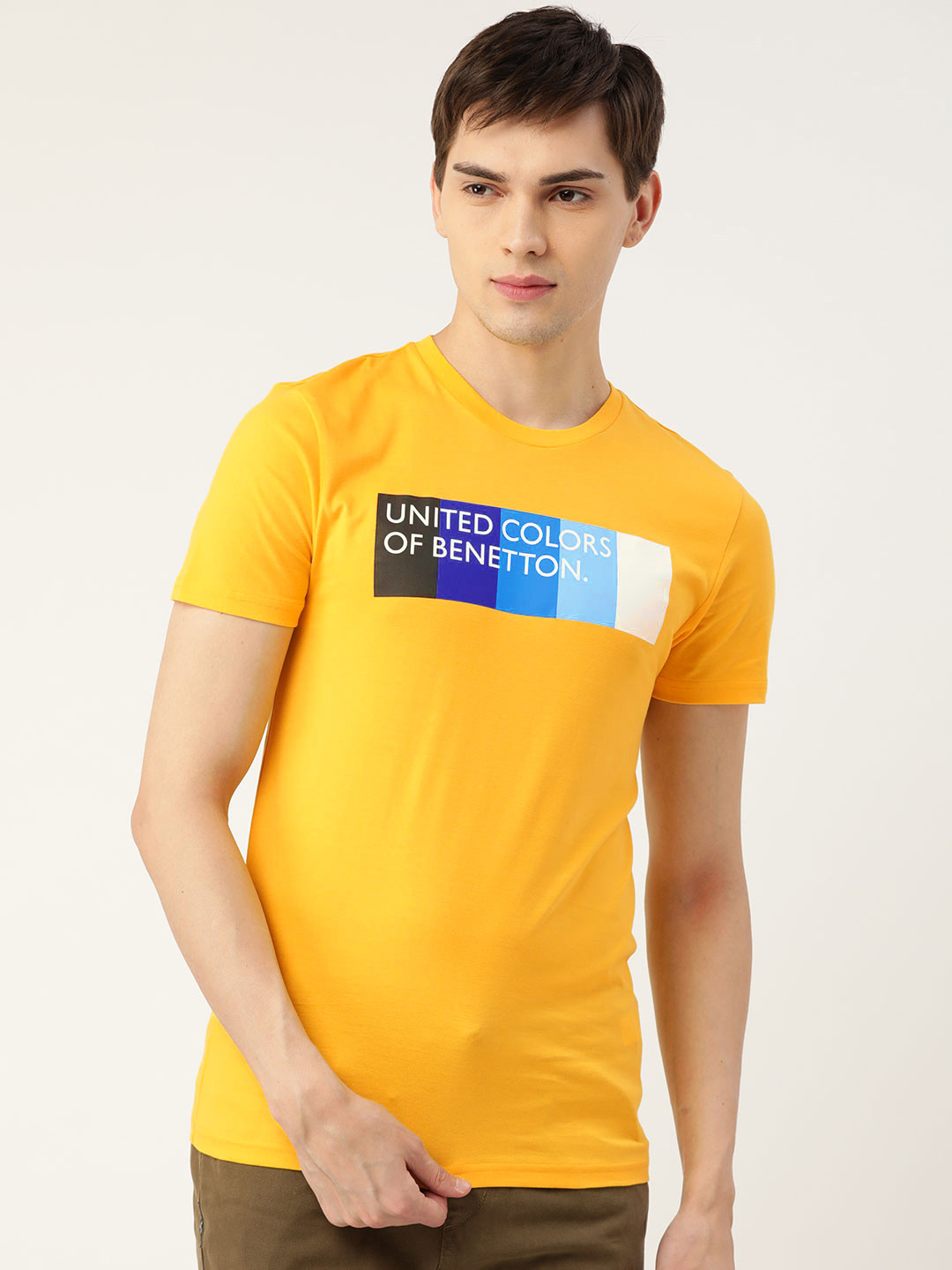 United Colors of Benetton Men Yellow Blue Brand Logo Printed Pure Cotton T-shirt 
United Colors of Benetton Men Yellow Blue Brand Logo Printed Pure Cotton T-shirt