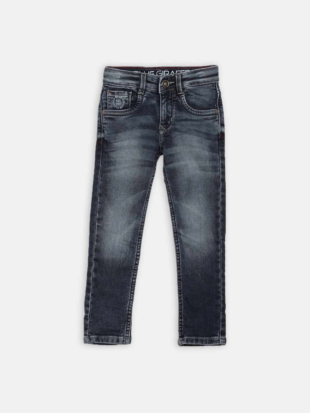 Blue Giraffe Boys Navy Blue Regular Fit Mid-Rise Low Distress Jeans