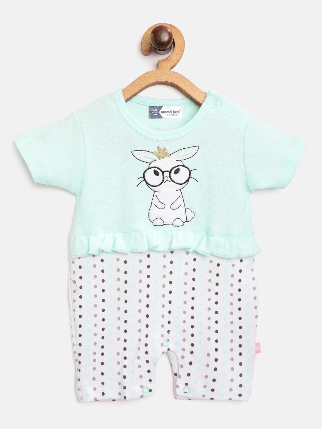 Moms Love Infant Girls Sea Green & White Colourblock & Polka Dot Print Pure Cotton Rompers
Moms Love Infant Girls Sea Green & White Colourblock & Polka Dot Print Pure Cotton Rompers