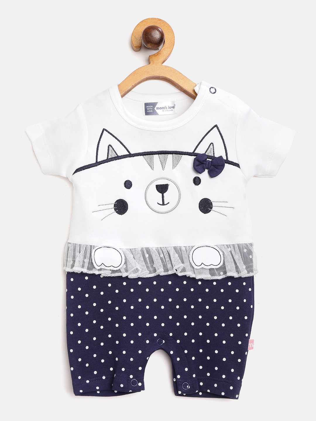 Moms Love Infant Girls White & Navy Colourblocked & Polka Dot Print Pure Cotton Rompers
Moms Love Infant Girls White & Navy Colourblocked & Polka Dot Print Pure Cotton Rompers