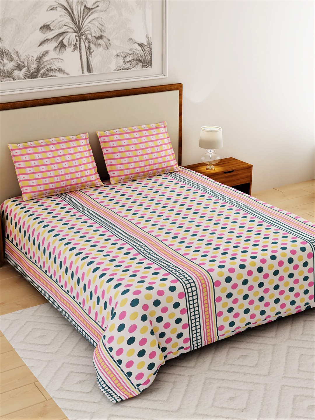 Salona Bichona Pink & White Geometric 104 TC Cotton 1 Queen Bedsheet with 2 Pillow Covers
Salona Bichona Pink & White Geometric 104 TC Cotton 1 Queen Bedsheet with 2 Pillow Covers
