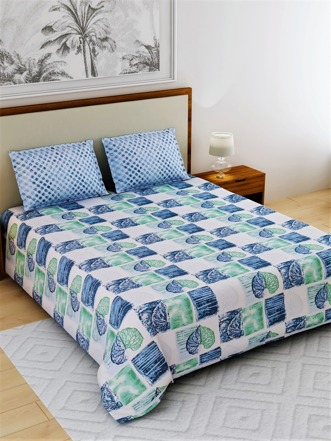 Salona Bichona White & Blue Abstract 104 TC Cotton 1 Queen Bedsheet with 2 Pillow Covers
Salona Bichona White & Blue Abstract 104 TC Cotton 1 Queen Bedsheet with 2 Pillow Covers