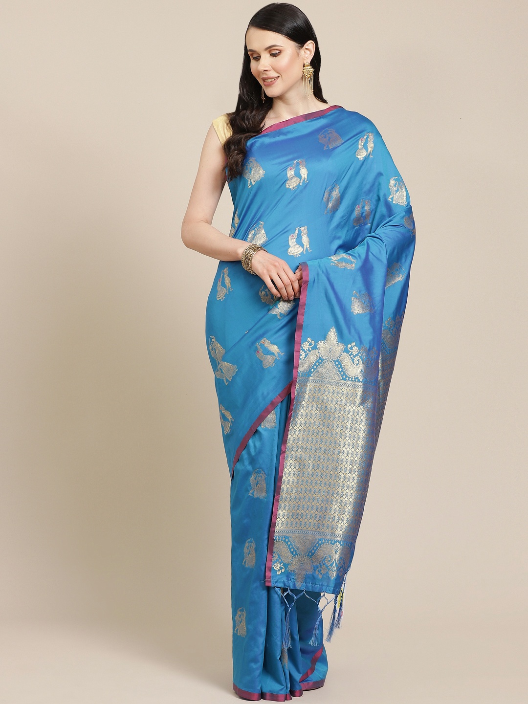 SHOPGARB Blue & Golden Woven Design Banarasi Saree