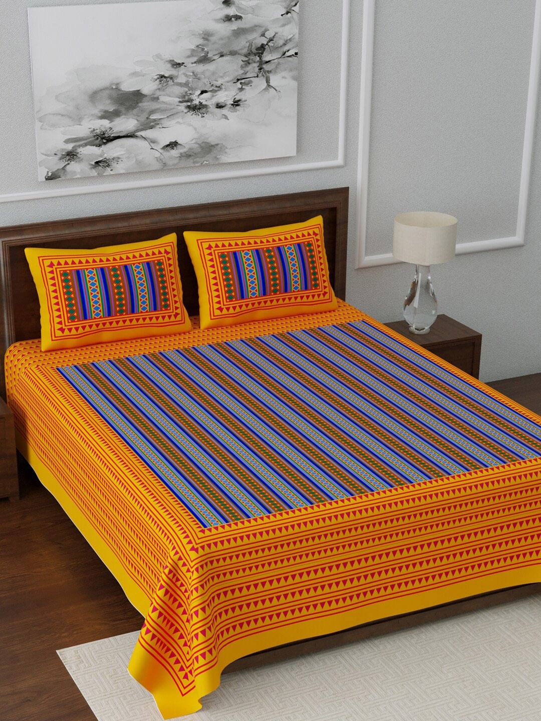 LIVING ROOTS Yellow & Blue Geometric 144 TC Cotton 1 Queen Bedsheet with 2 Pillow Covers
LIVING ROOTS Yellow & Blue Geometric 144 TC Cotton 1 Queen Bedsheet with 2 Pillow Covers