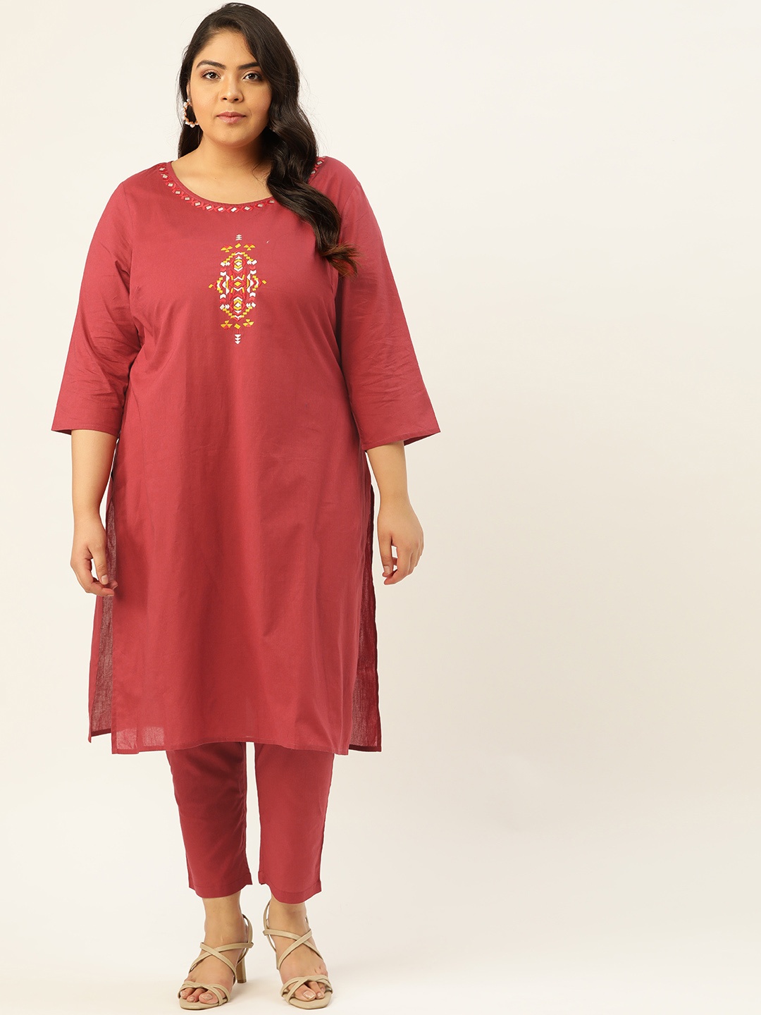 Sztori Plus Size Women Red Yoke Design Thread Work Pure Cotton Kurta with Trousers
Sztori Plus Size Women Red Yoke Design Thread Work Pure Cotton Kurta with Trousers