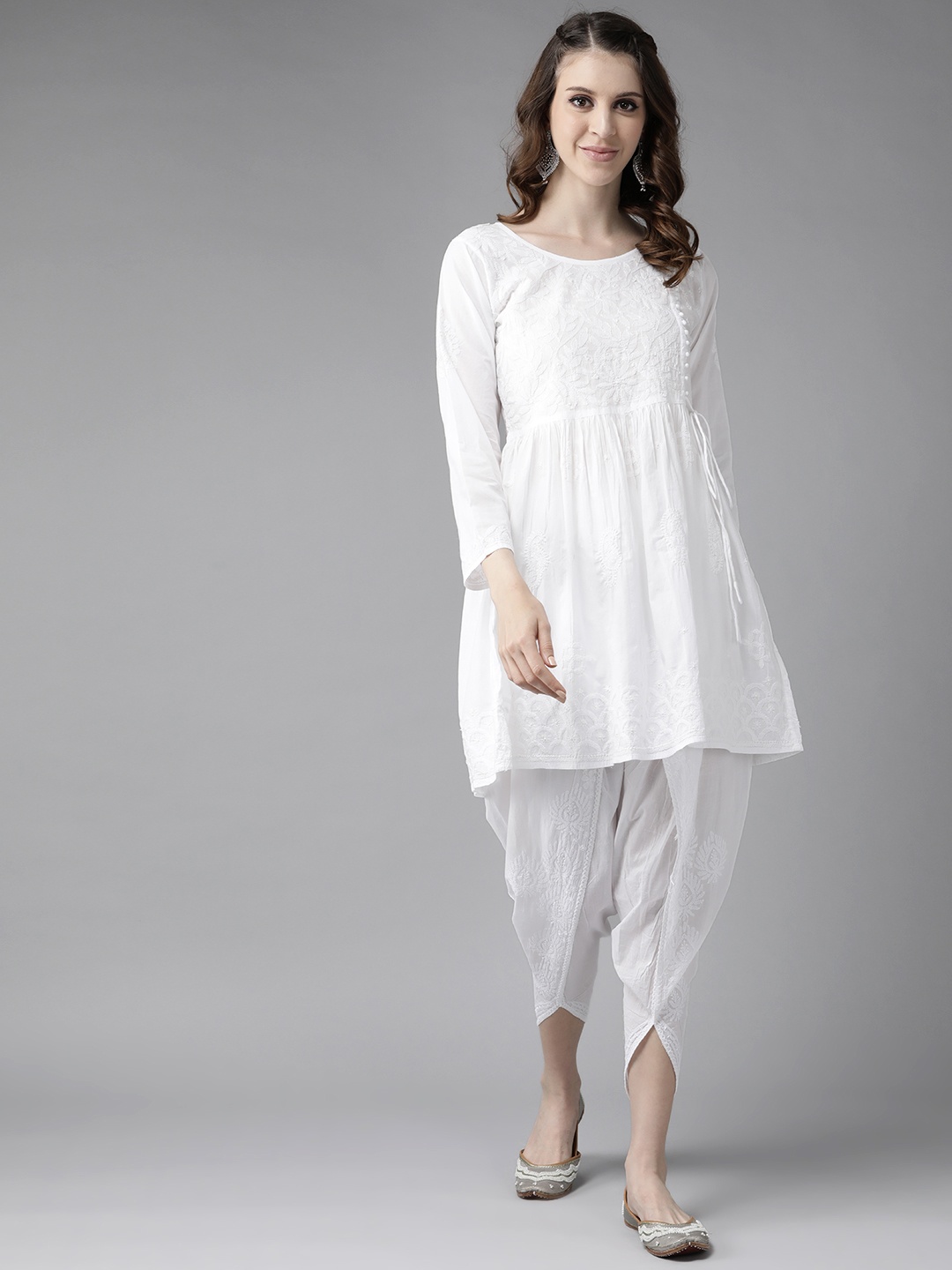 ADA Women White Cotton Sustainable Hand Embroidered Chikankari A-line Handloom Kurta & Dhoti Pants
ADA Women White Cotton Sustainable Hand Embroidered Chikankari A-line Handloom Kurta & Dhoti Pants