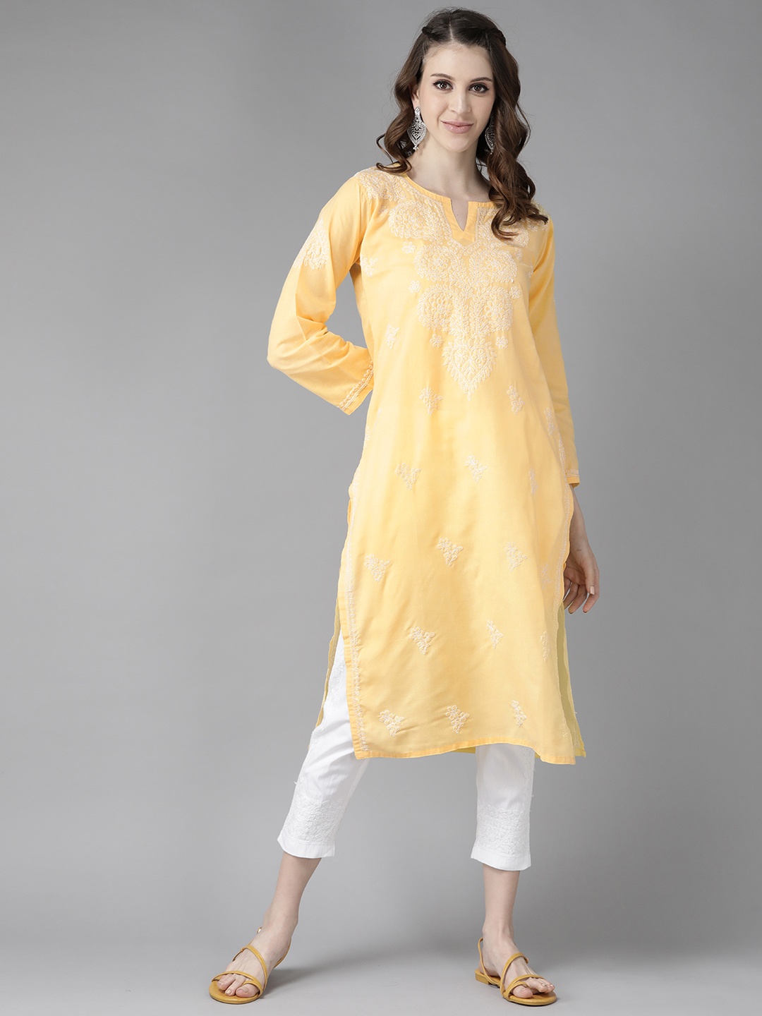 ADA Women Yellow & White Cotton Sustainable Hand Embroidered Chikankari Kurta & Trousers
ADA Women Yellow & White Cotton Sustainable Hand Embroidered Chikankari Kurta & Trousers