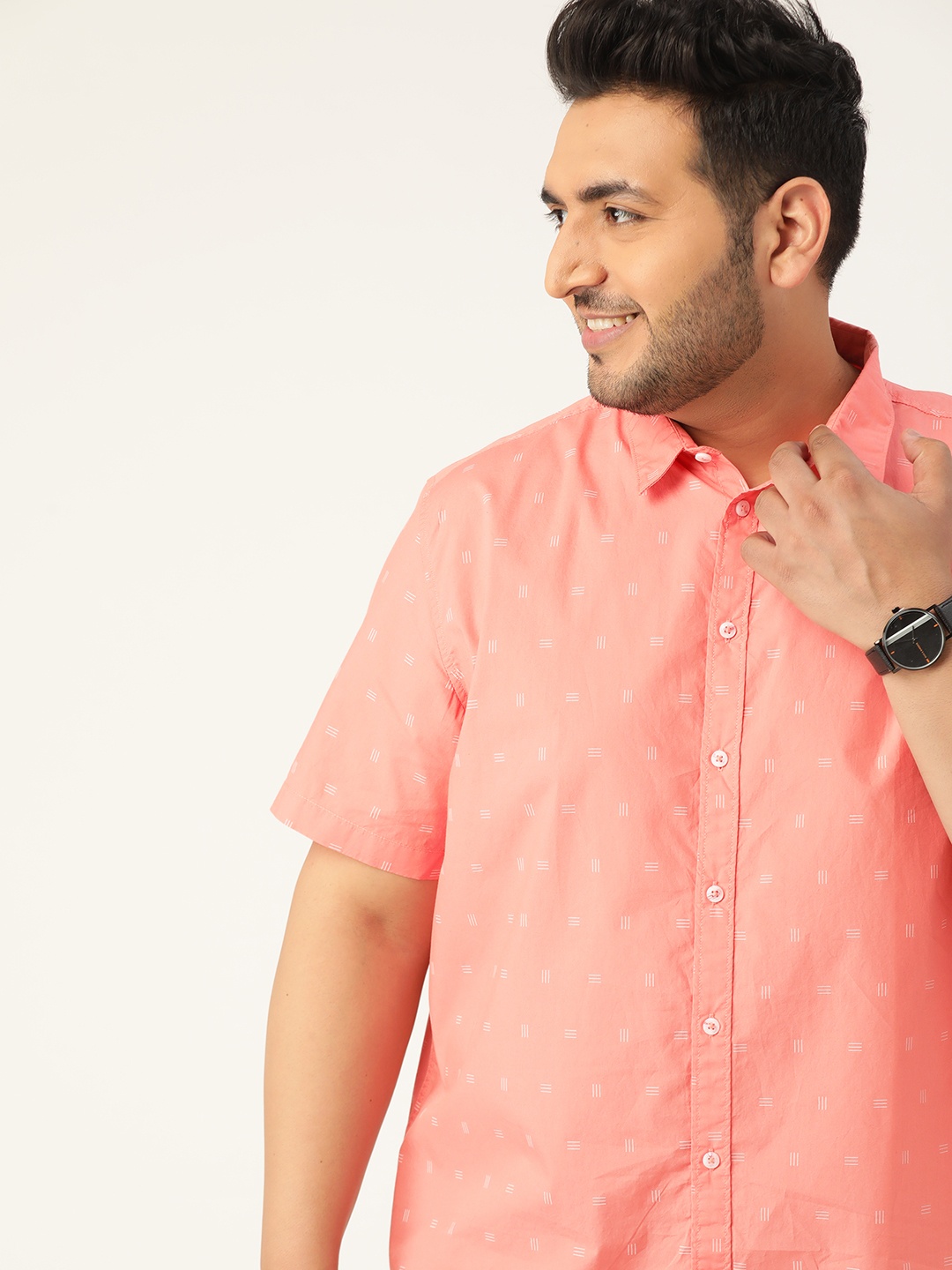 Sztori Men Plus Size Pink & White Regular Fit Pure Cotton Printed Casual Shirt
Sztori Men Plus Size Pink & White Regular Fit Pure Cotton Printed Casual Shirt