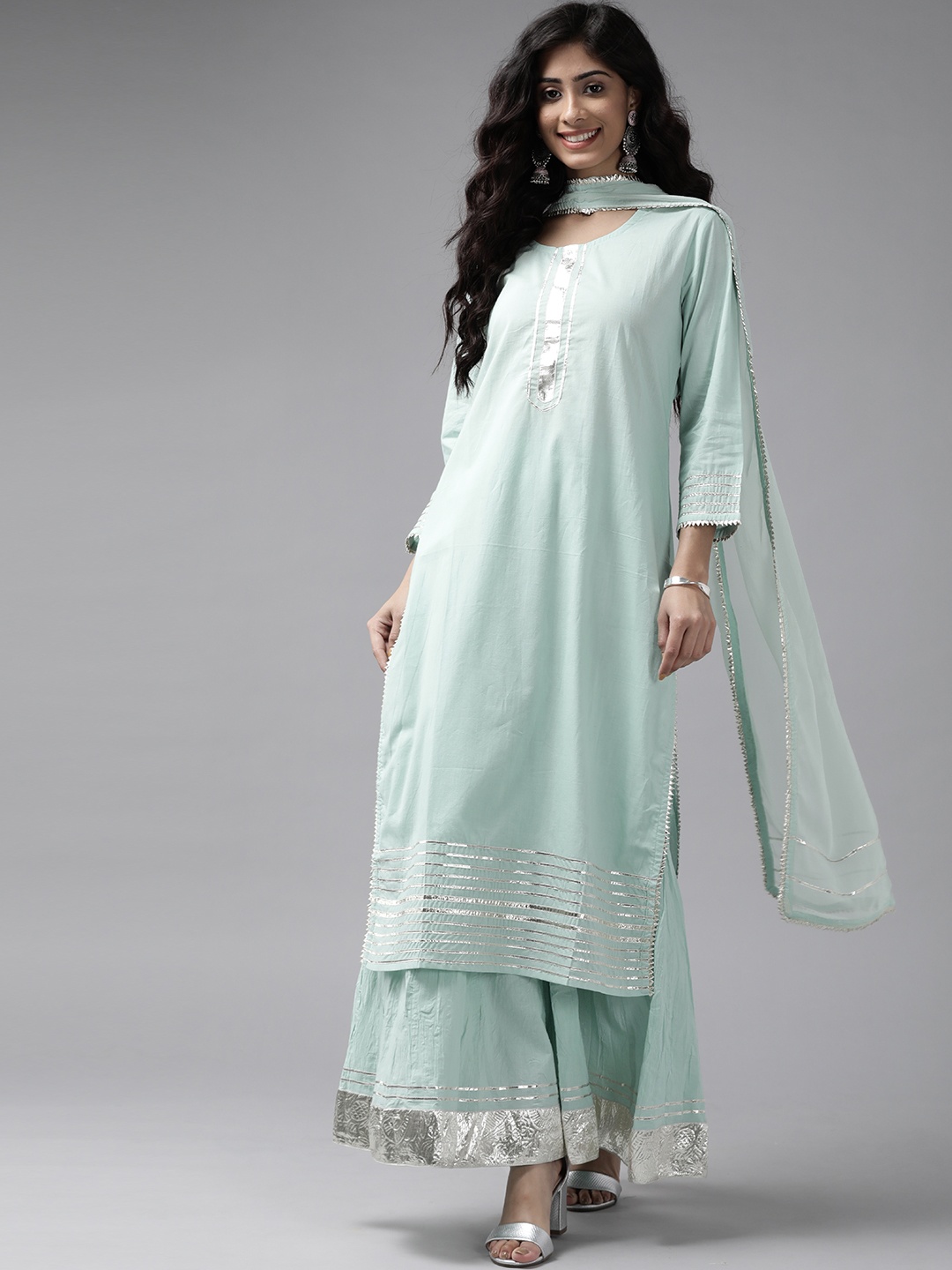 Geroo Jaipur Sea Green Gota Work Pure Cotton Solid Sustainable Kurta with Skirt & Dupatta
Geroo Jaipur Sea Green Gota Work Pure Cotton Solid Sustainable Kurta with Skirt & Dupatta