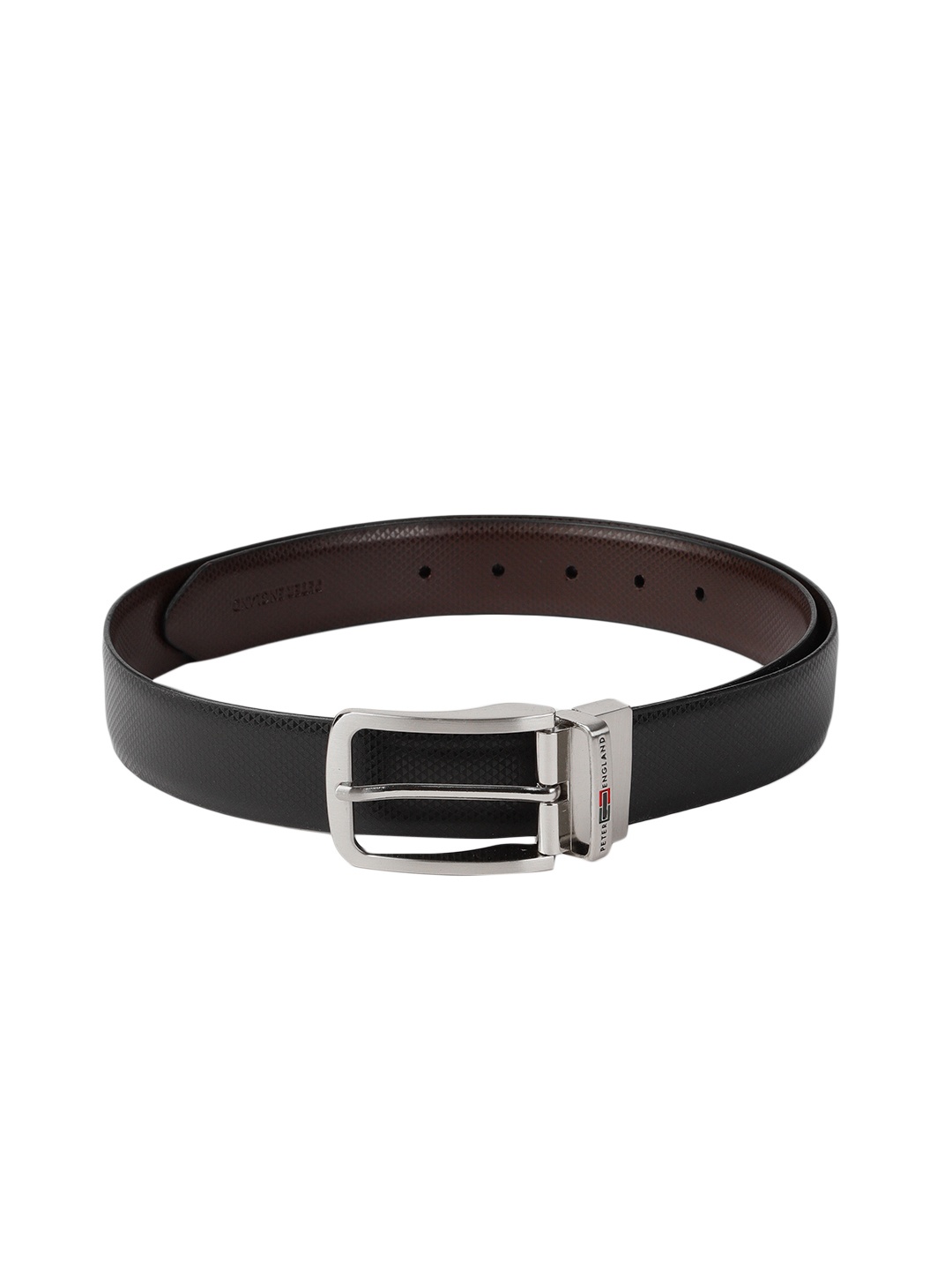 Peter England Men Black & Brown Reversible Textured Belt