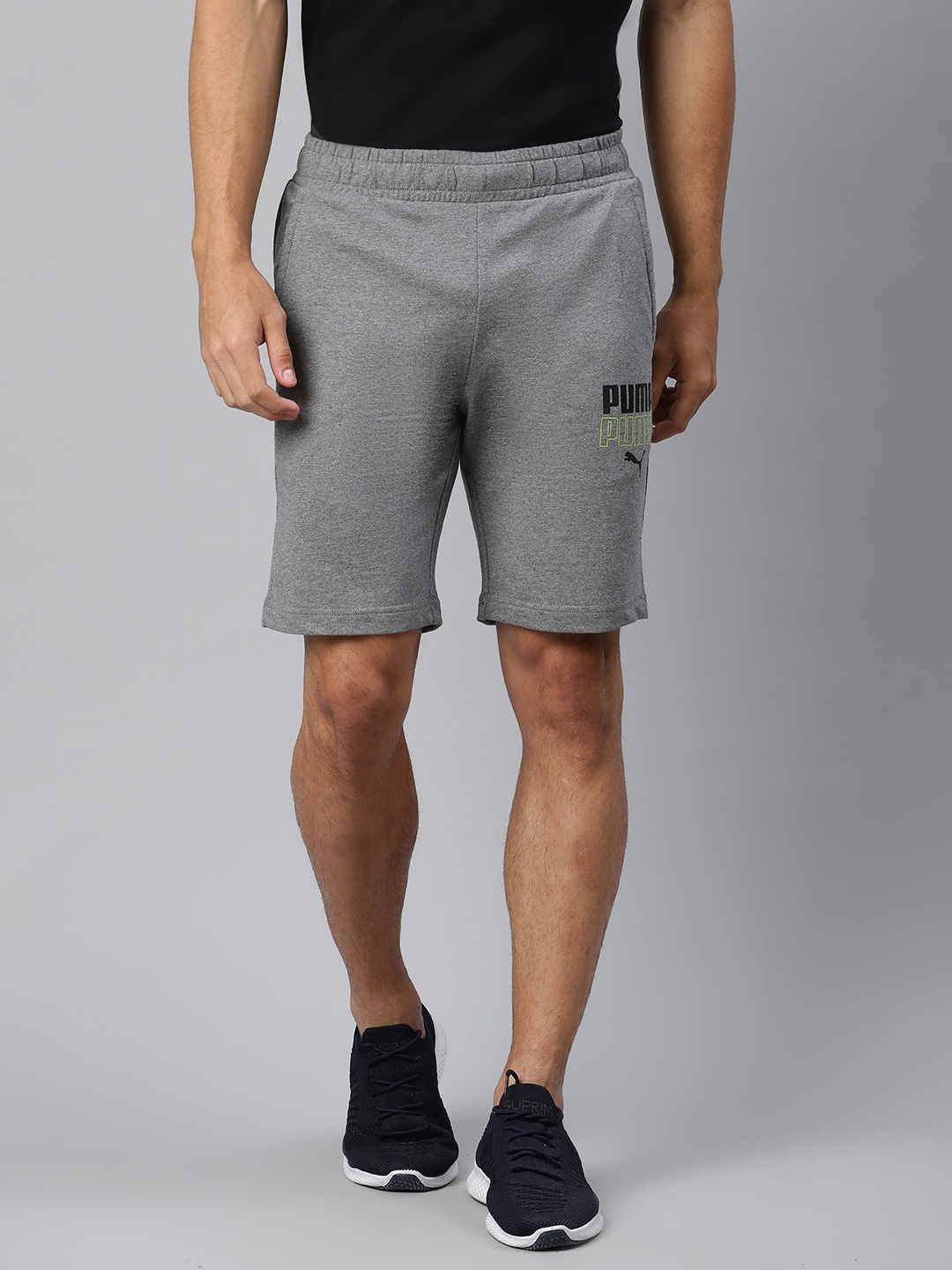 Puma Men Grey Melange Graphic Brand Logo Regular Fit Shorts