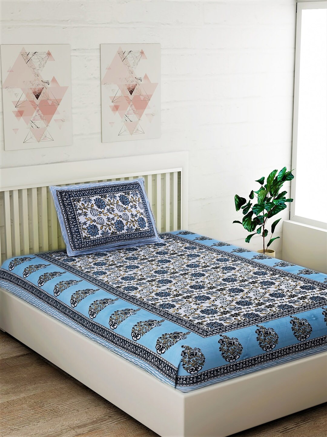 Salona Bichona Blue & White Floral 120 TC Cotton 1 Single Bedsheet with 1 Pillow Covers
Salona Bichona Blue & White Floral 120 TC Cotton 1 Single Bedsheet with 1 Pillow Covers
