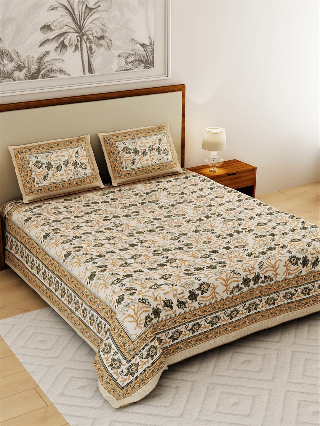 Salona Bichona Brown & Off-White Floral 120 TC Cotton 1 Queen Bedsheet with 2 Pillow Covers
Salona Bichona Brown & Off-White Floral 120 TC Cotton 1 Queen Bedsheet with 2 Pillow Covers