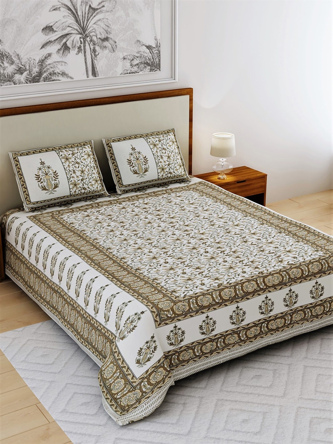 Salona Bichona White & Brown Floral 120 TC Cotton 1 King Bedsheet with 2 Pillow Covers
Salona Bichona White & Brown Floral 120 TC Cotton 1 King Bedsheet with 2 Pillow Covers