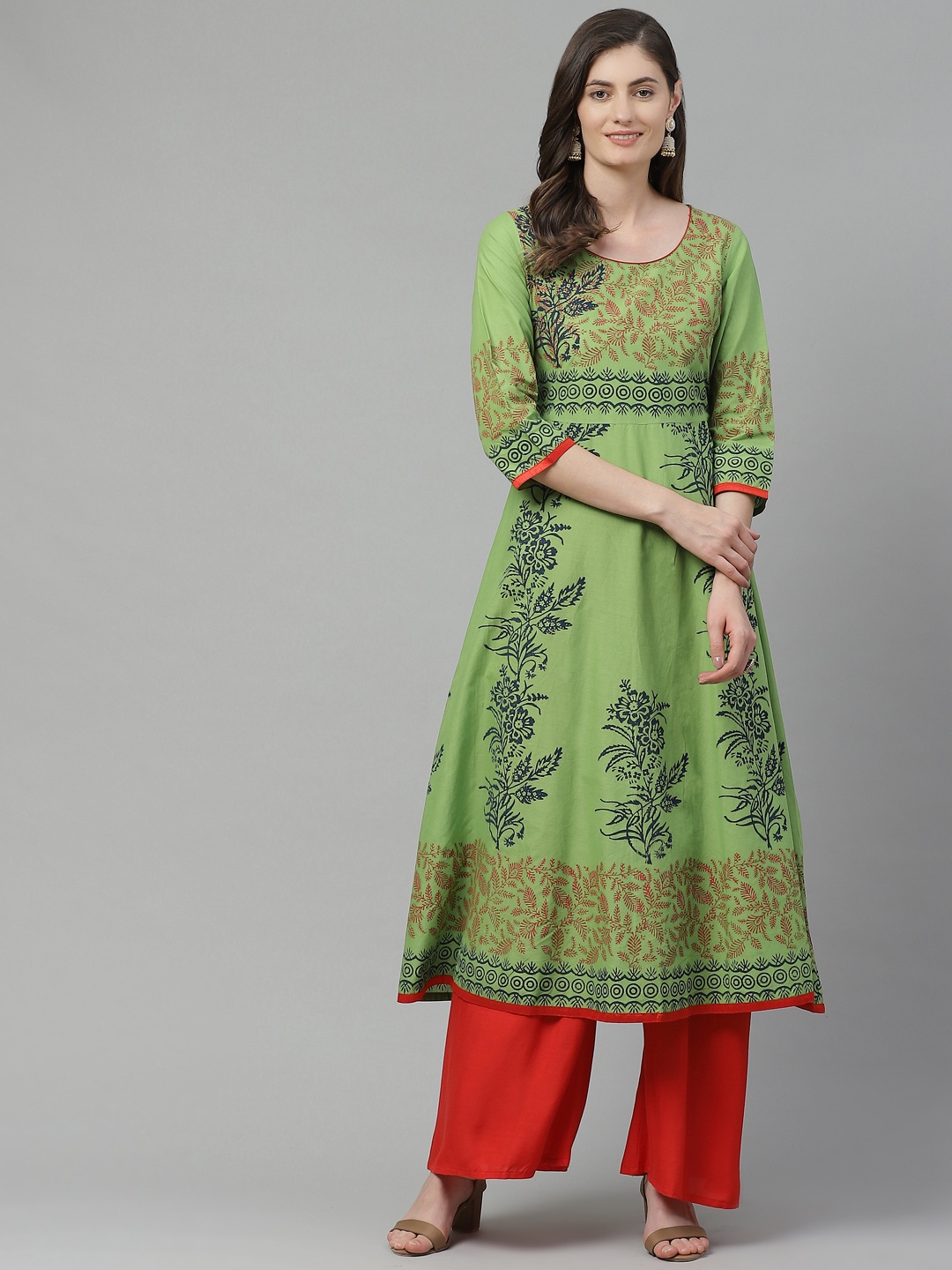 Akshatani Women Green & Navy Blue Cotton Ethnic Motifs Hand Block Print A-Line Kurta
Akshatani Women Green & Navy Blue Cotton Ethnic Motifs Hand Block Print A-Line Kurta