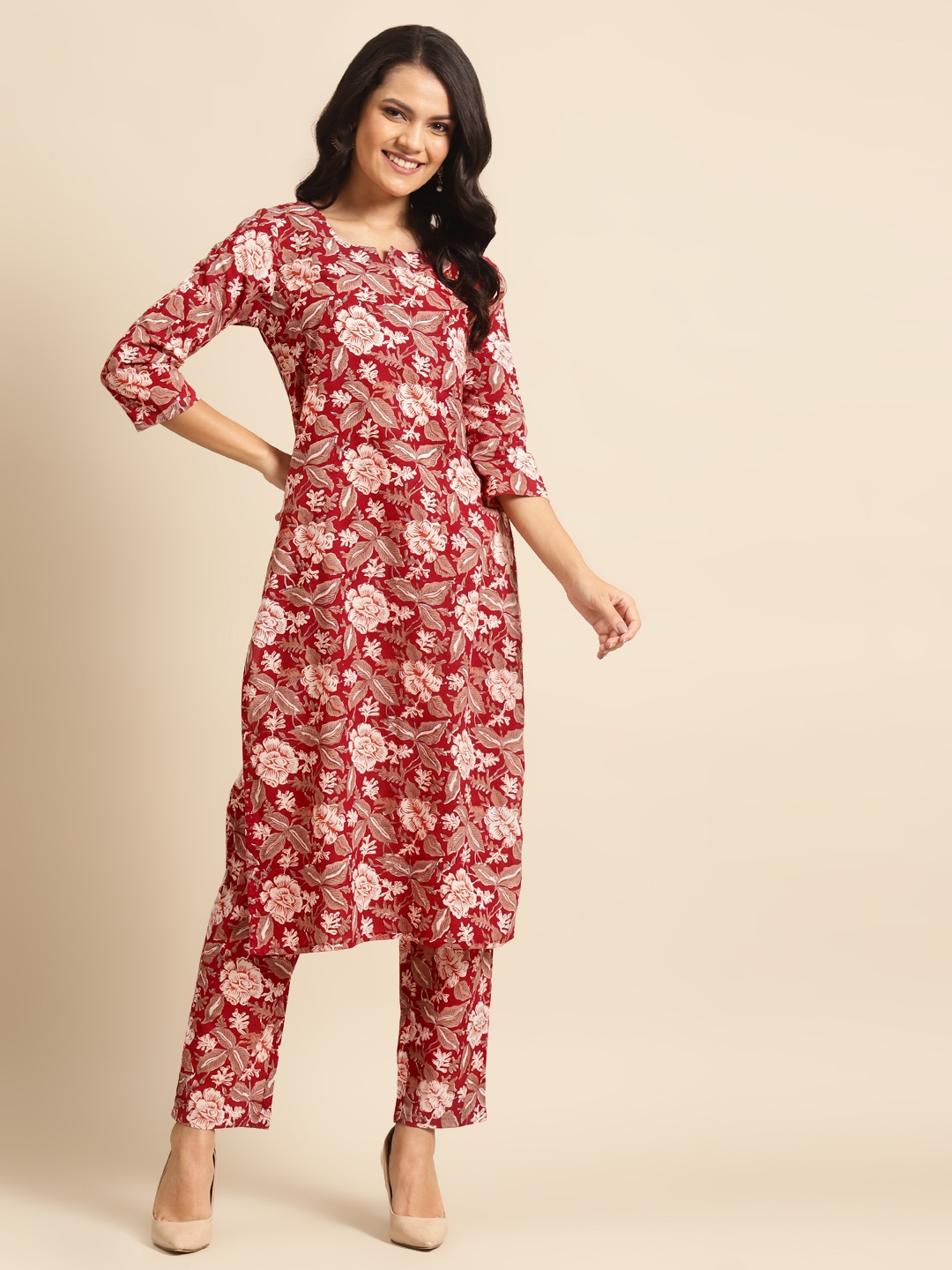 Prakrti Women Maroon & White Floral Hand Block Print Pure Cotton Sustainable Kurta with Trousers
Prakrti Women Maroon & White Floral Hand Block Print Pure Cotton Sustainable Kurta with Trousers