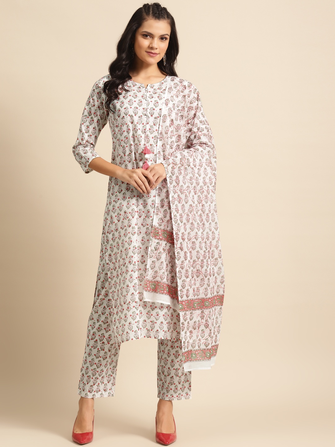 Prakrti Women White & Red Hand Block Printed Pure Cotton Kurta with Trousers & Dupatta
Prakrti Women White & Red Hand Block Printed Pure Cotton Kurta with Trousers & Dupatta