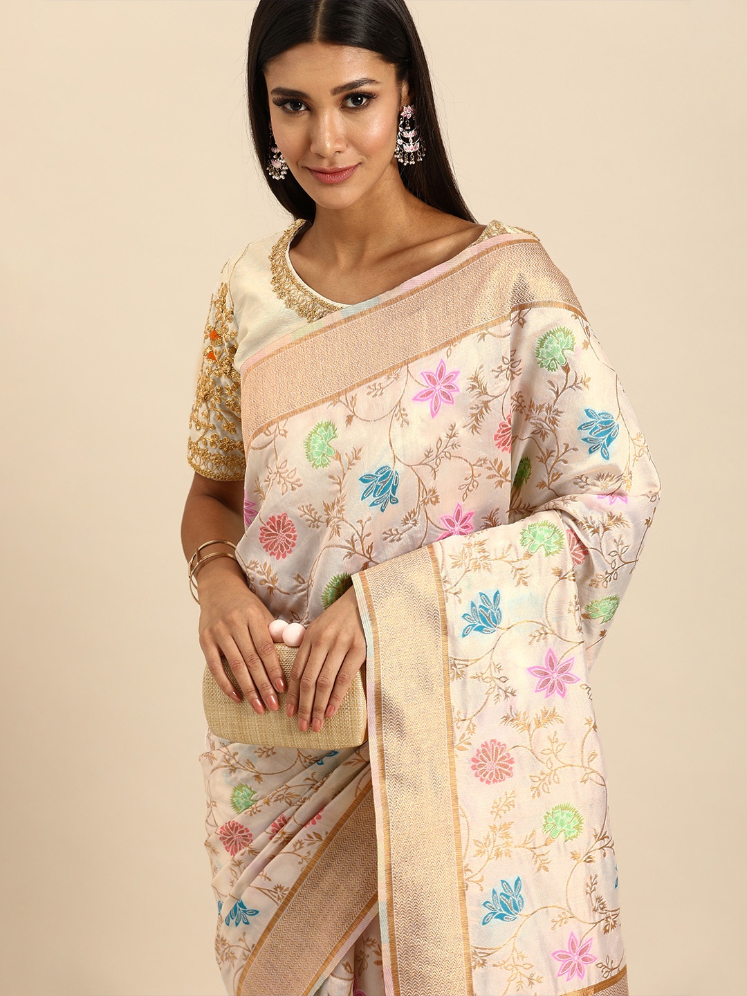 Anouk Off-White & Multicoloured Woven Design Saree