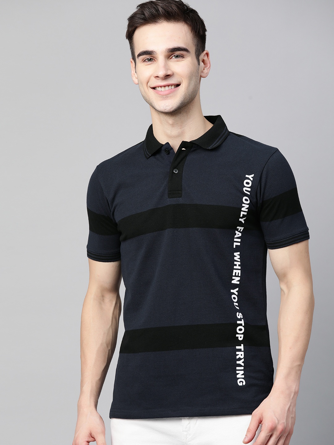 HERENOW Men Navy Blue White Pure Cotton Typography Printed Polo Collar Pure Cotton T-shirt
HERENOW Men Navy Blue White Pure Cotton Typography Printed Polo Collar Pure Cotton T-shirt