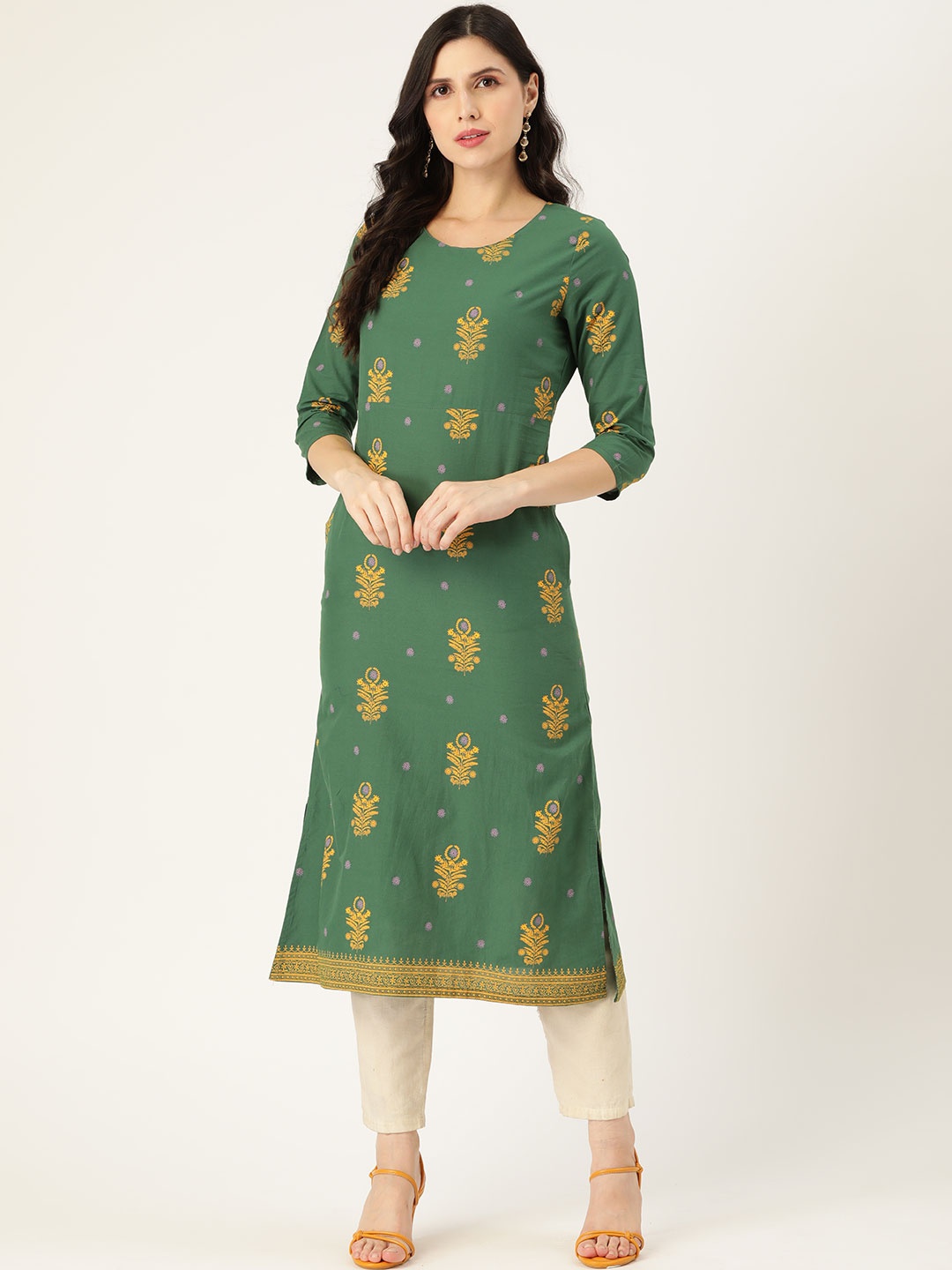 Moda Rapido Women Green & Mustard Yellow Pure Cotton Ethnic Motifs Print Straight Kurta
Moda Rapido Women Green & Mustard Yellow Pure Cotton Ethnic Motifs Print Straight Kurta