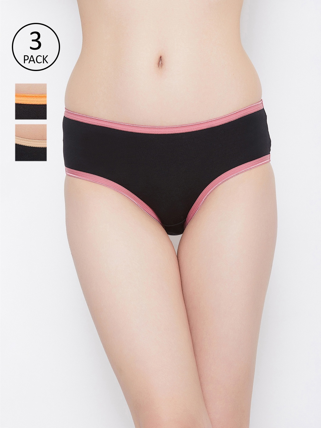 Clovia Pack of 3 Solid Hipster Briefs, Black