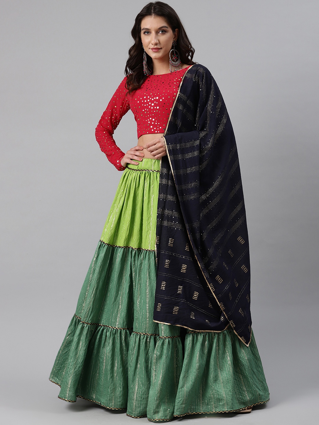 SHUBHKALA Green & Pink Embellished Semi-Stitched Lehenga & Unstitched Blouse with Dupatta
SHUBHKALA Green & Pink Embellished Semi-Stitched Lehenga & Unstitched Blouse with Dupatta