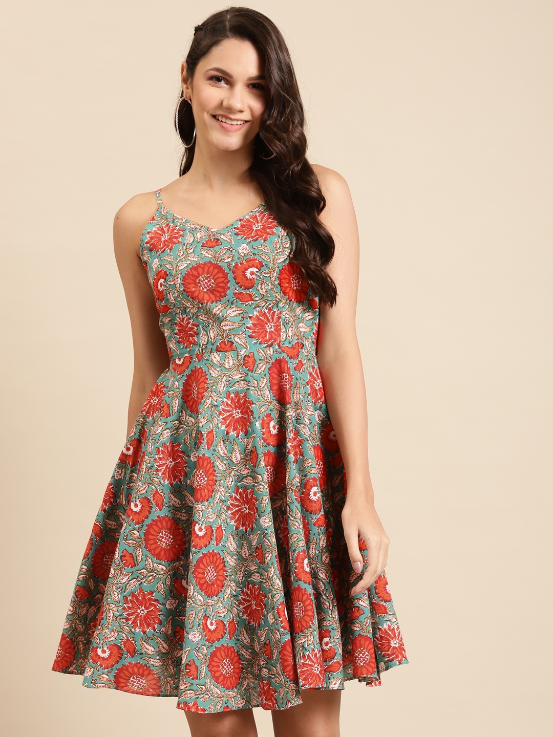 MABISH by Sonal Jain Women Teal Blue & Coral Orange Pure Cotton Printed Fit & Flare Dress
MABISH by Sonal Jain Women Teal Blue & Coral Orange Pure Cotton Printed Fit & Flare Dress