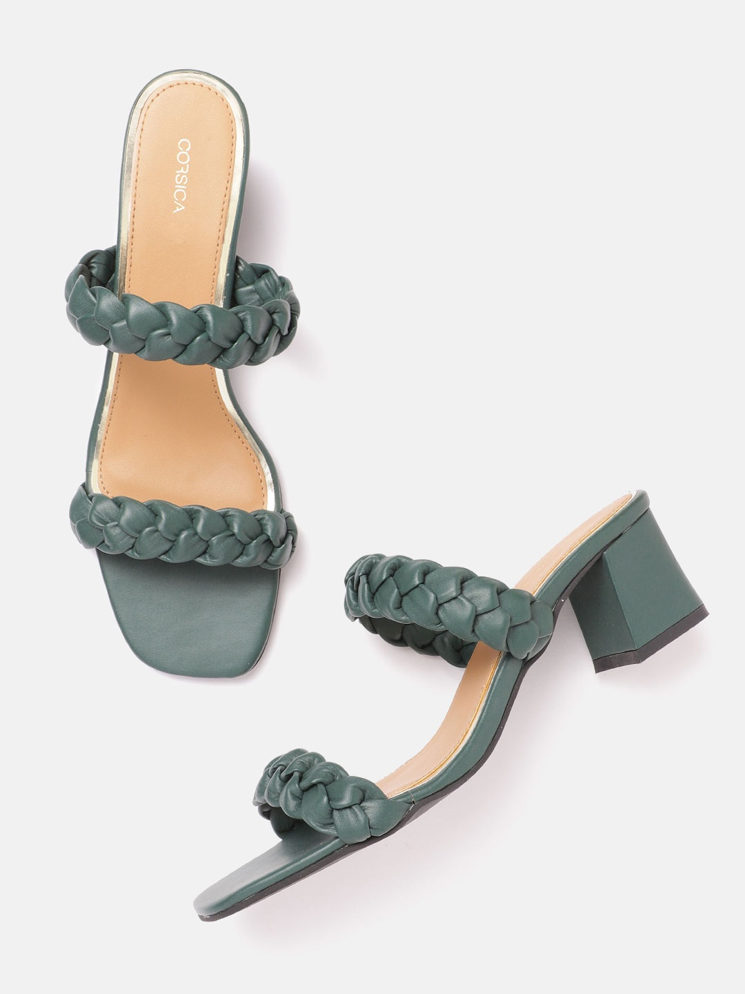 CORSICA Green Braided Block Heels