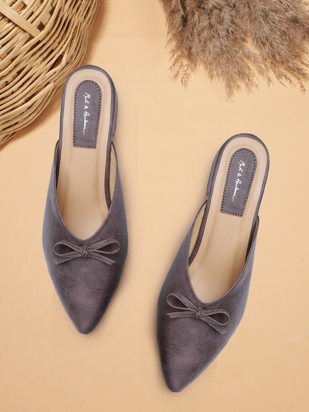 Mast & Harbour Purple Solid Block Mules with Bows